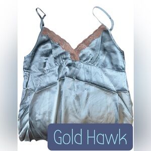 NWT Gold Hawk Camisole in Niagara Blue Silk with Lace Trim Size Medium